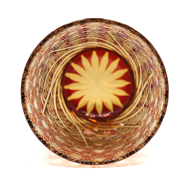JP-040 240 ml Japanese Style Ruby Red Amber Whisky Glasses Edo Kiriko's Roaring Waves Design In Gift Box