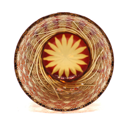 JP-040 240 ml Japanese Style Ruby Red Amber Whisky Glasses Edo Kiriko's Roaring Waves Design In Gift Box