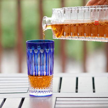JP-094 Hand Cut To Blue Crystal Bar Service Hand Cut Star Shaped Base Highball Glass Tumblers Blue Crystal Glass High Tumbler 12.3oz