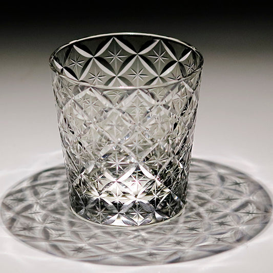 JP-051 32 cl Mouth Blown Smokey Grey Color Tinted Glass Water Whiskey Glass Tumblers---Hand engraved cross and stars