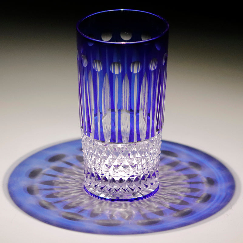 JP-094 Hand Cut To Blue Crystal Bar Service Hand Cut Star Shaped Base Highball Glass Tumblers Blue Crystal Glass High Tumbler 12.3oz