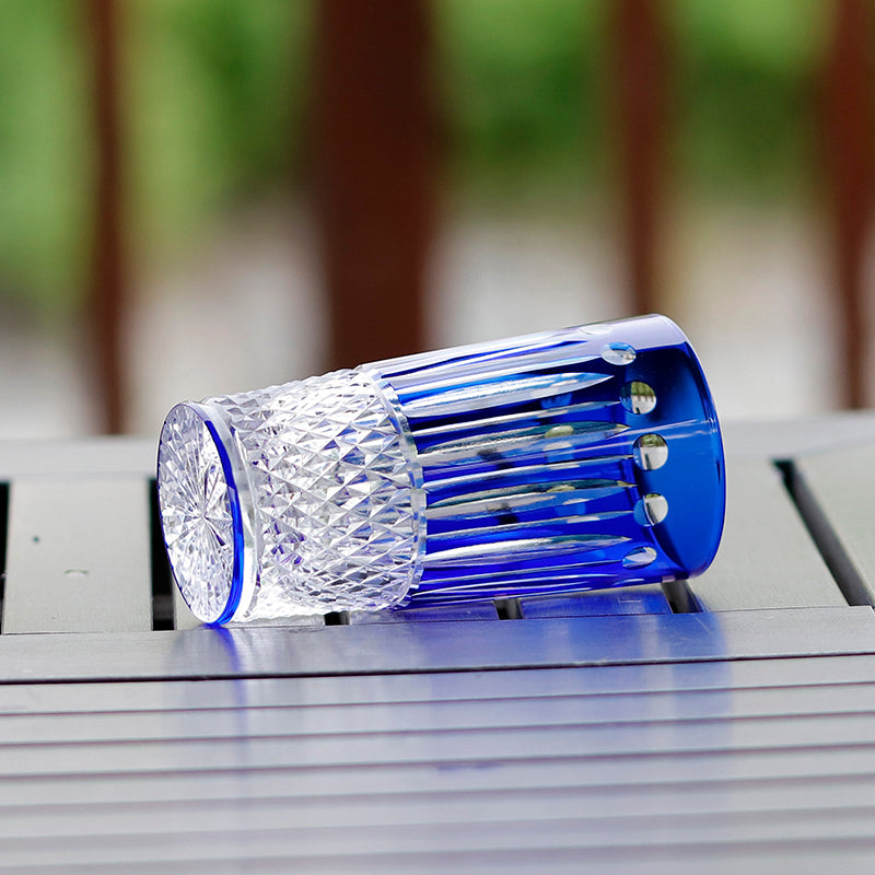 JP-094 Hand Cut To Blue Crystal Bar Service Hand Cut Star Shaped Base Highball Glass Tumblers Blue Crystal Glass High Tumbler 12.3oz