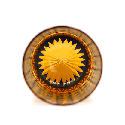 JP-022  Ruby red and amber color cased Glass Whiskey Tumblers with classic Japanesque Hand cut design