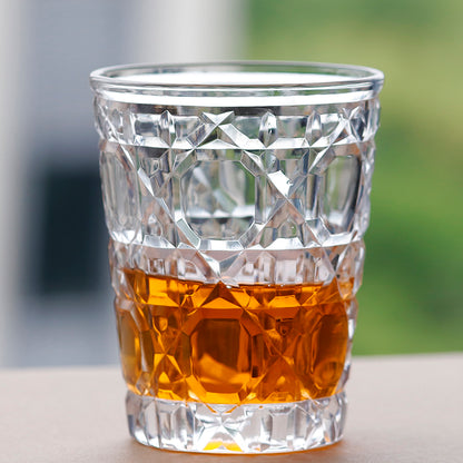 JP-045 Clear Crystal Glass Highball Glass Tumblers---Hand engraved big diamond Patterns