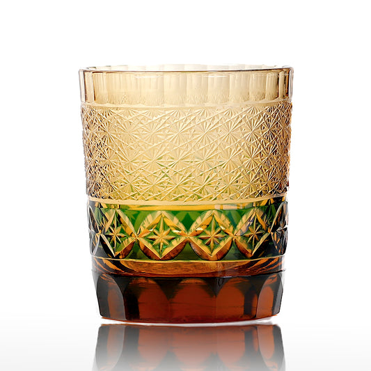 JP-047 250 ml Handcrafted Green Edo Kiriko Whiskey Glass Tumbler With Gift Box