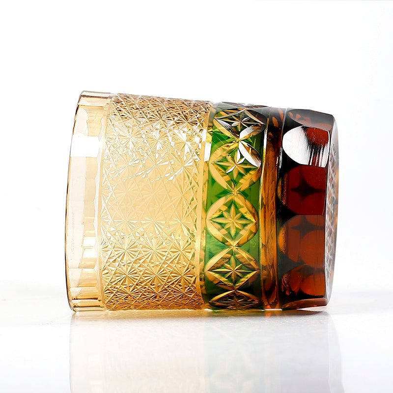 JP-047 250 ml Handcrafted Green Edo Kiriko Whiskey Glass Tumbler With Gift Box