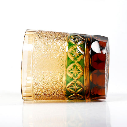 JP-047 250 ml Handcrafted Green Edo Kiriko Whiskey Glass Tumbler With Gift Box