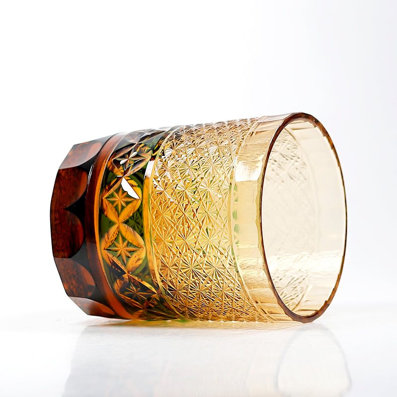 JP-047 250 ml Handcrafted Green Edo Kiriko Whiskey Glass Tumbler With Gift Box