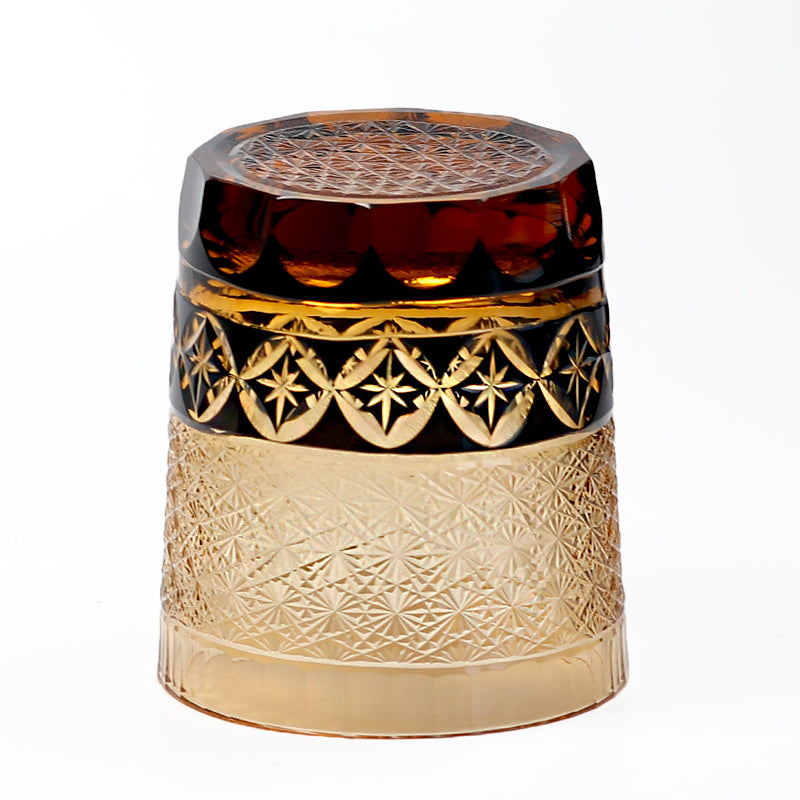 JP-047 250 ml Japanese Style Edo Kiriko Black Whiskey Glass Tumblers with hand cut Shippo / seven treasures design