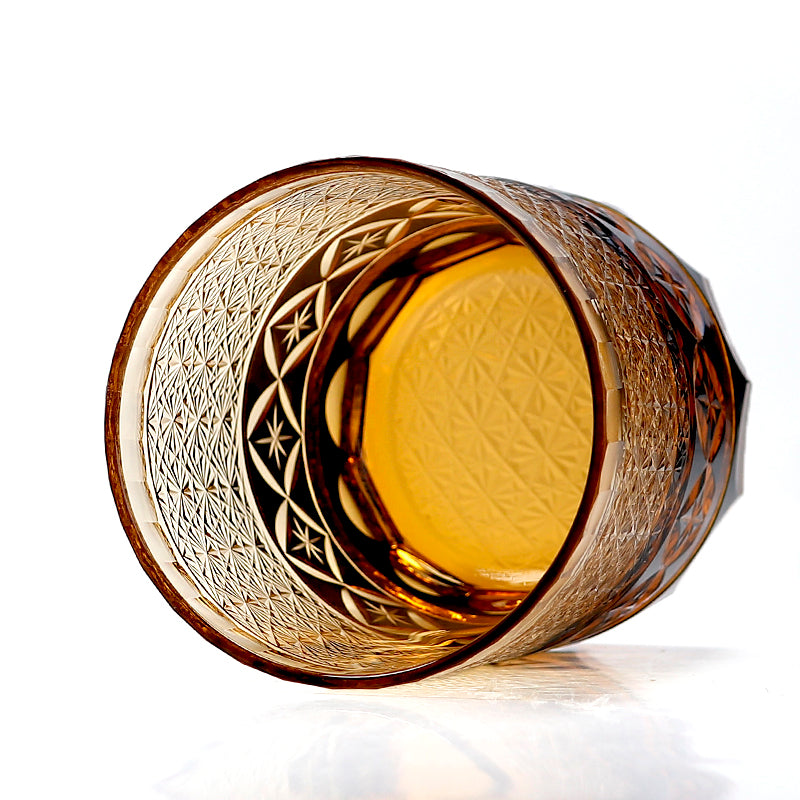 JP-047 250 ml Japanese Style Edo Kiriko Black Whiskey Glass Tumblers with hand cut Shippo / seven treasures design