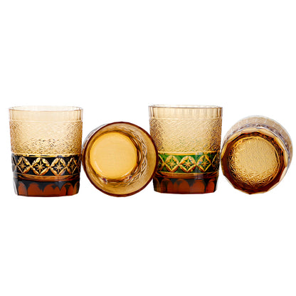 JP-047 250 ml  Blue and Amber color tinted Glass Whiskey Tumblers Edo Kiriko with hand cut Shippo seven treasures design