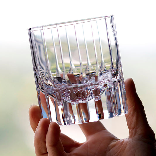 Close-up of Heavy and Thick Bottom Lead Free Crystal Whiskey Glass Tumblers---Hand engraved asterism Patterns - JINZHI GLASS crystal glassware