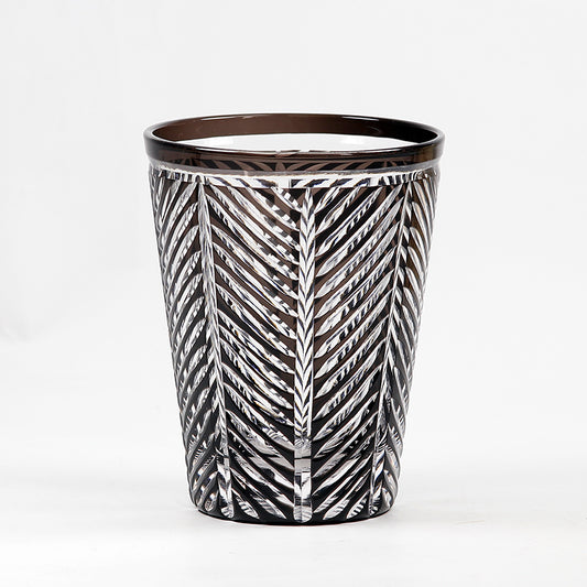 JP-046  Hand Engraved Cocktail Glass Highball Glass Black and Transparent overlaid Crystal Glass Highball Tumblers---Hand Cut To Clear Feather Design