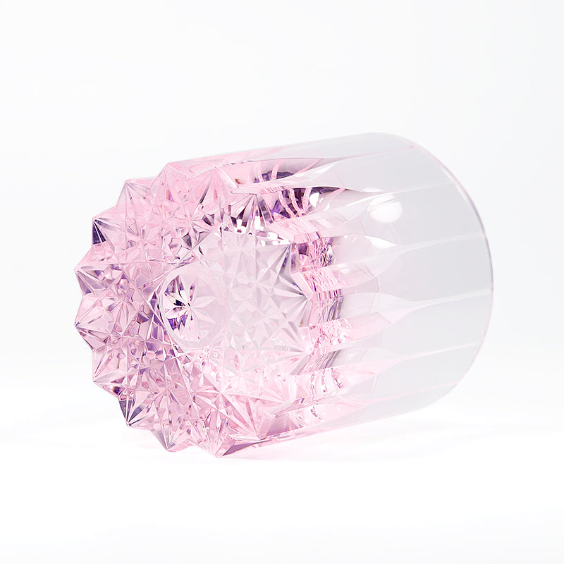 JP-091  200 ml Deep orgue bevel cuts Whiskey Tumbler Heavy and Thick Bottom Rock Glass Tumbler Pink K9 Crystal Glass Tumblers---Hand engraved asterism Patterns
