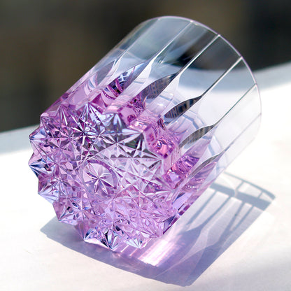 JP-091  200 ml  Heavy and Thick Bottom Purple K9 Crystal Glass Tumblers---Hand engraved asterism Patterns