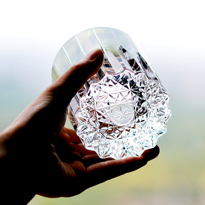JP-091  200 ml  Heavy and Thick Bottom Transparent K9 Crystal Glass Tumblers---Hand engraved asterism Patterns