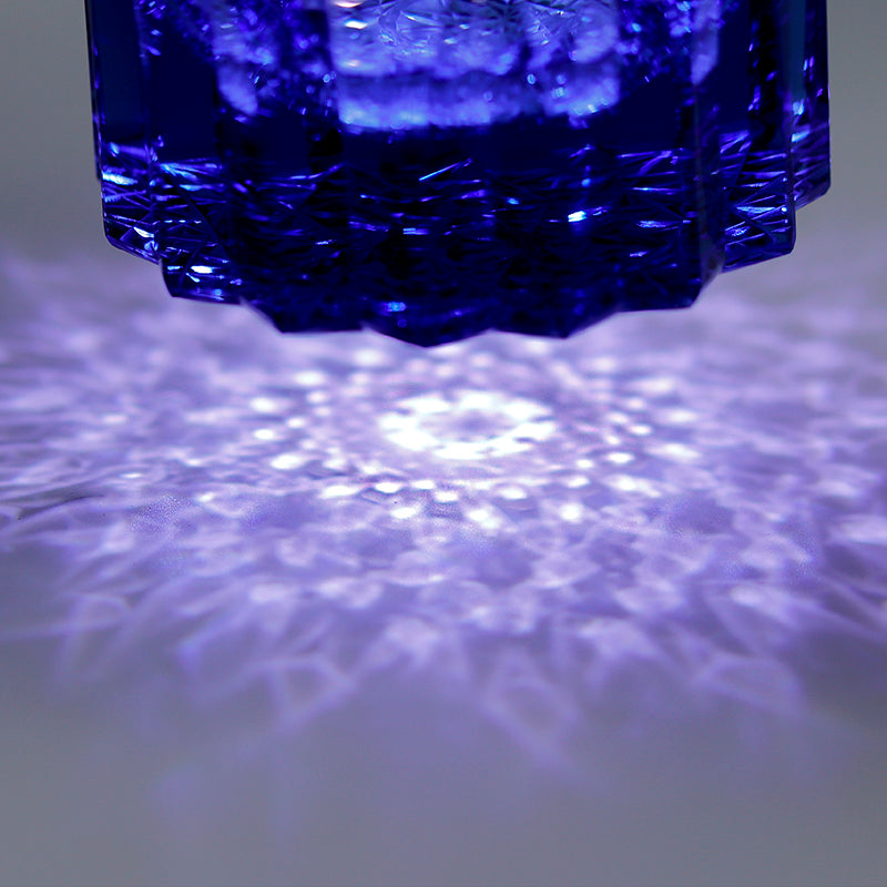 JP-091  200 ml  Heavy and Thick Bottom Blue K9 Crystal Glass Tumblers---Hand engraved asterism Patterns