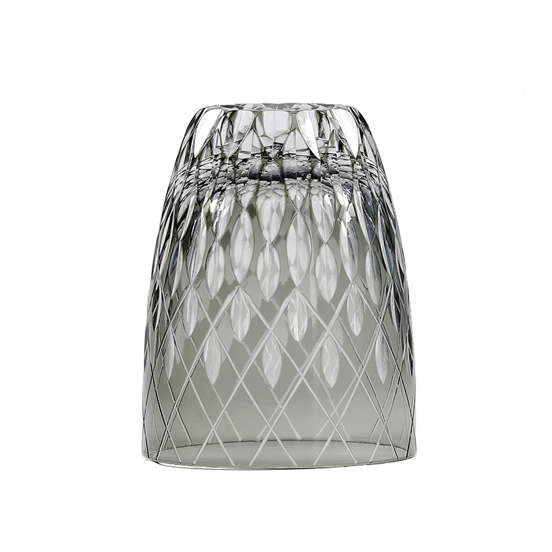 JP-062 30 cl Mouthblown Smokey Grey Highball Glass Tumblers With Hand Cut To Clear Cross & Raindrop Design