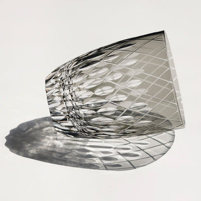 JP-062 30 cl Mouthblown Smokey Grey Highball Glass Tumblers With Hand Cut To Clear Cross & Raindrop Design