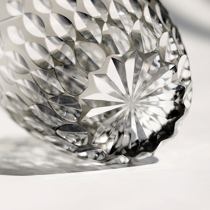 JP-062 30 cl Mouthblown Smokey Grey Highball Glass Tumblers With Hand Cut To Clear Cross & Raindrop Design