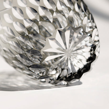 JP-062 30 cl Mouthblown Smokey Grey Highball Glass Tumblers With Hand Cut To Clear Cross & Raindrop Design