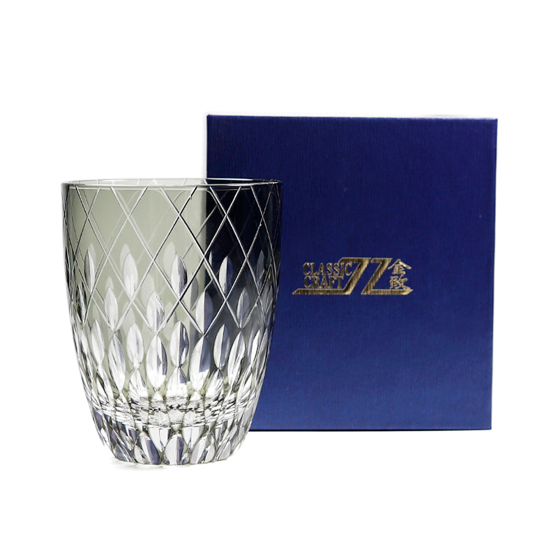 JP-062 30 cl Mouthblown Smokey Grey Highball Glass Tumblers With Hand Cut To Clear Cross & Raindrop Design