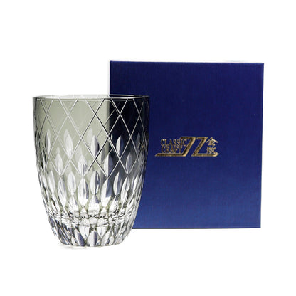 JP-062 30 cl Mouthblown Smokey Grey Highball Glass Tumblers With Hand Cut To Clear Cross & Raindrop Design