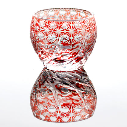 JP-040  60 ML Japanese Style Multi-Colored Min Shot Glass Sake Cup Edo Kiriko's Roaring Waves Design