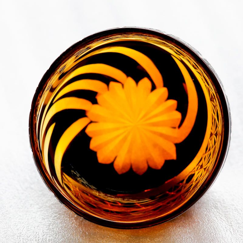 JP-031  60 ML Premium Japanese Style Amber Colored Cold Sake Glass Cup Edo Kiriko's Chilled Sake Glass Handcrafts Small Drinking Vessel