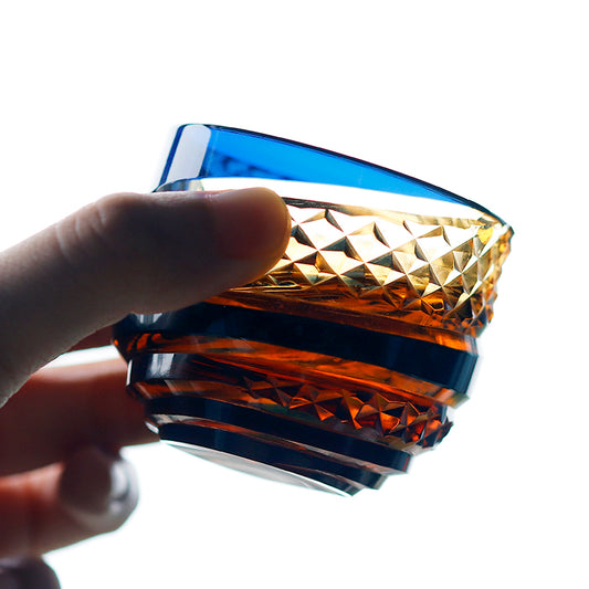 QJ-09 60 ML Japanese Style Blue Amber Colored Cold Sake Glass Chilled Sake Glass Edo Kiriko Shot Glass