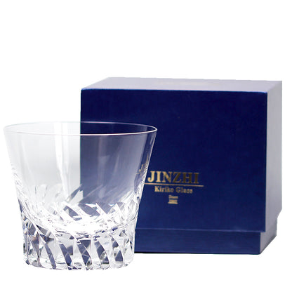 JP-068--#1  250 ml Sparkling Hand Cut Rotary Cross Pattern Lead Free Crystal Whiskey Glass Tumbler