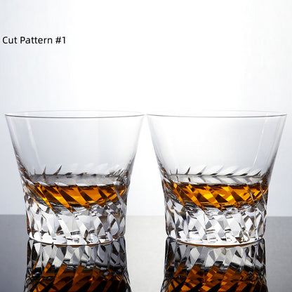 JP-068--#1  250 ml Sparkling Hand Cut Rotary Cross Pattern Lead Free Crystal Whiskey Glass Tumbler