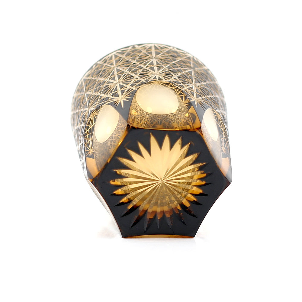 JP-048  250 ml Classic Japanesque Style Edo Kiriko Black and Amber Color Overlay Glass Whiskey Tumblers with  Hand cut Chrysanthemum Design