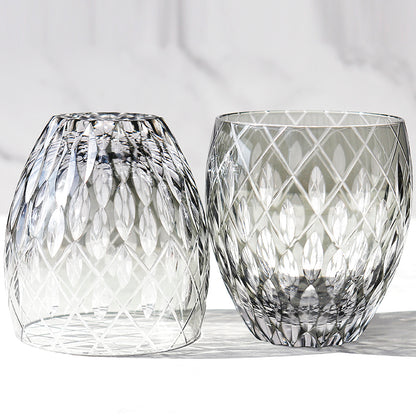 JP-063  Hand Cutting Japanese Style Whiskey Glass Tumblers With Hand Carved Crown Jewel Design