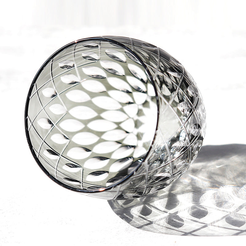 JP-063  Hand Cutting Japanese Style Whiskey Glass Tumblers With Hand Carved Crown Jewel Design