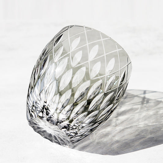 Bottom view of JP-063  Hand Cutting Japanese Style Whiskey Glass Tumblers With Hand Carved Crown Jewel Design - JINZHI GLASS crystal glassware