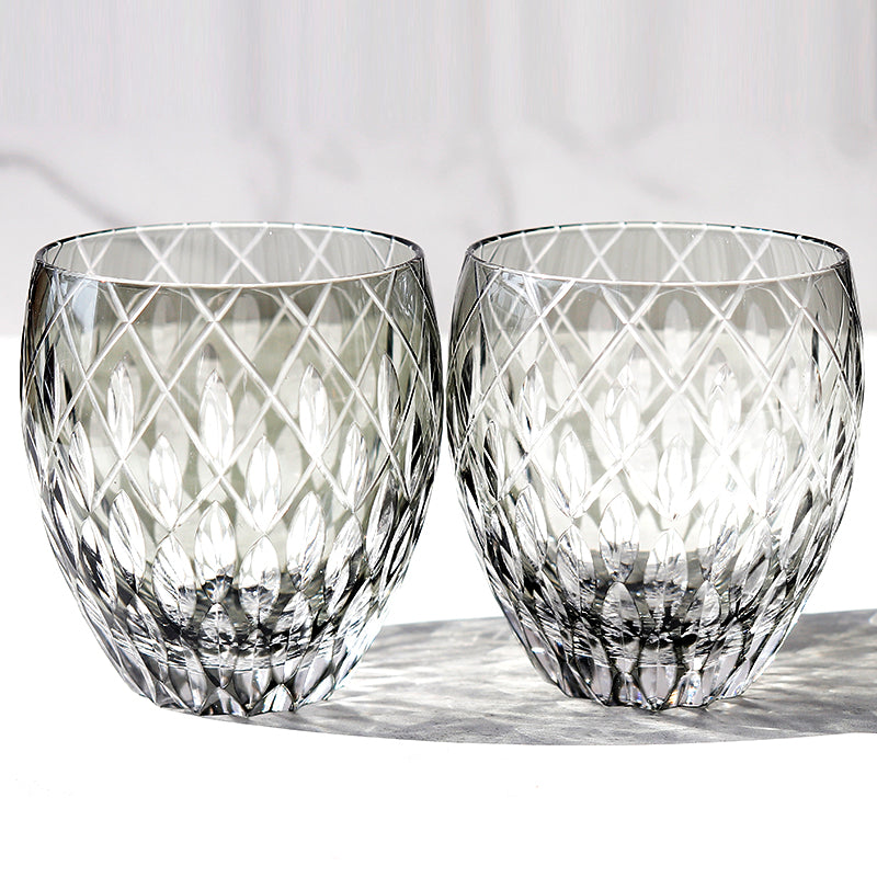 JP-063  Hand Cutting Japanese Style Whiskey Glass Tumblers With Hand Carved Crown Jewel Design