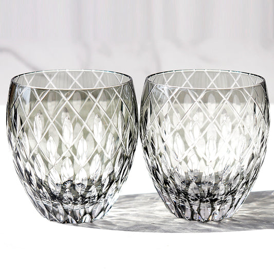 JP-063  Hand Cutting Japanese Style Whiskey Glass Tumblers With Hand Carved Crown Jewel Design