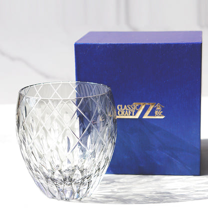 JP-063  Hand Cutting Japanese Style Whiskey Glass Tumblers With Hand Carved Crown Jewel Design