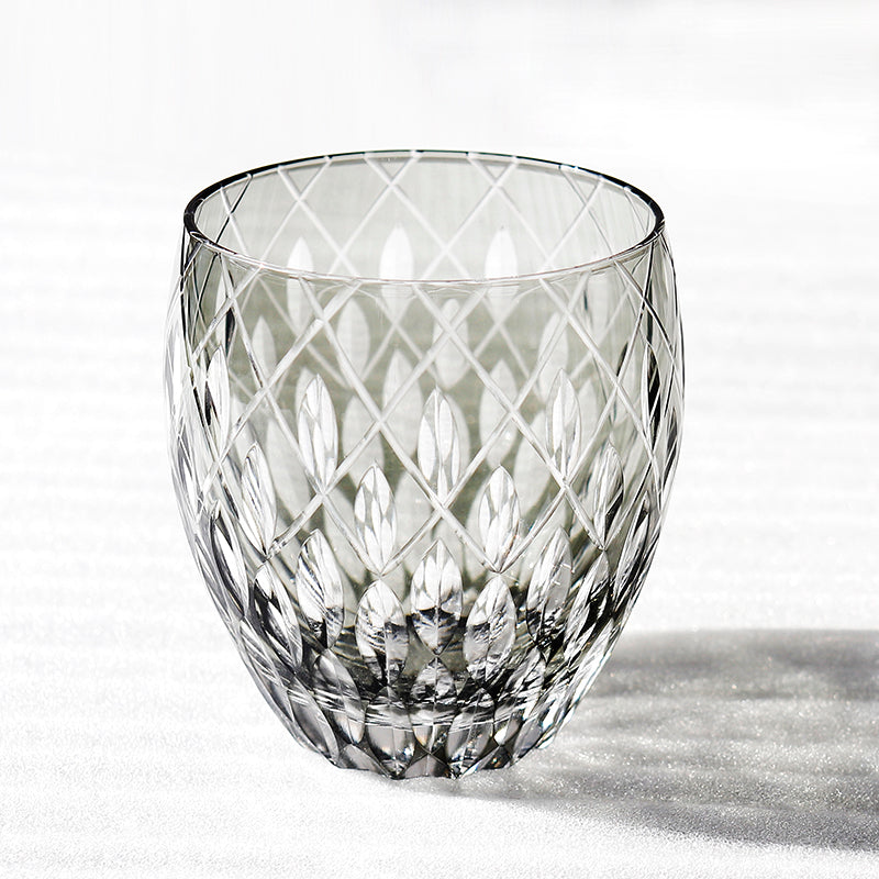 JP-063  Hand Cutting Japanese Style Whiskey Glass Tumblers With Hand Carved Crown Jewel Design