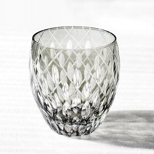 JP-063  Hand Cutting Japanese Style Whiskey Glass Tumblers With Hand Carved Crown Jewel Design