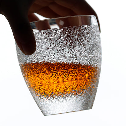 JP-088 Hand Cut Clear K9 Crystal Whiskey Rock Glasses Edo Kiriko Chrysanthemum 9oz 1PC