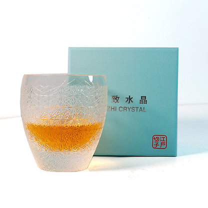JP-088 Hand Cut Clear K9 Crystal Whiskey Rock Glasses Edo Kiriko Chrysanthemum 9oz 1PC