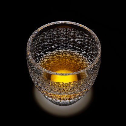 JP-088 Hand Cut Clear K9 Crystal Whiskey Rock Glasses Edo Kiriko Chrysanthemum 9oz 1PC