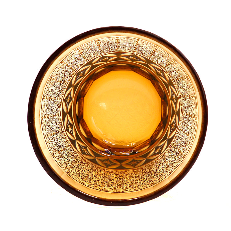 JP-047 250 ml  Blue and Amber color tinted Glass Whiskey Tumblers Edo Kiriko with hand cut Shippo seven treasures design