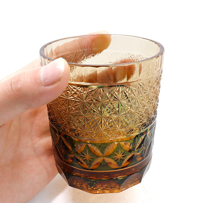 JP-047 250 ml Handcrafted Green Edo Kiriko Whiskey Glass Tumbler With Gift Box