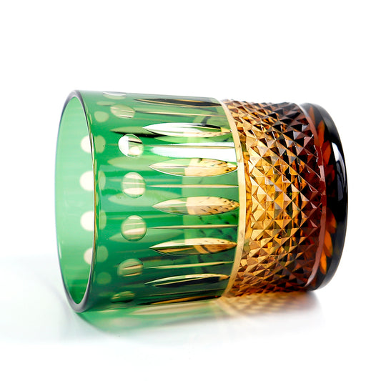 Bohemian Style Diamond Cut Whiskey Glass Green 9oz