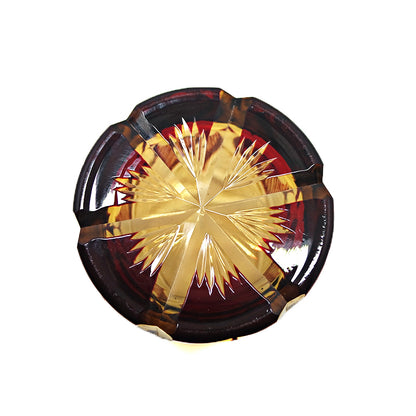JP-020 25 CL Ruby Red and Amber Overlaid Glass Whiskey Tumbler With Hand Engraved candle flame Design