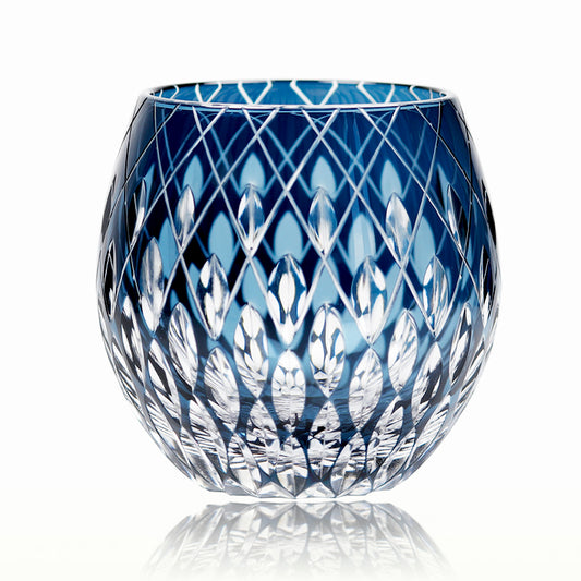 JP-061 330 ml  Hand Engraved Round Curved Shape Bohemian Crystal Cocktails Tumbler Dark Blue Colored Crystal Glass Whisky Tumbler cutting Raindrop design