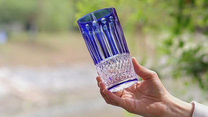 JP-094 Hand Cut To Blue Crystal Bar Service Hand Cut Star Shaped Base Highball Glass Tumblers Blue Crystal Glass High Tumbler 12.3oz